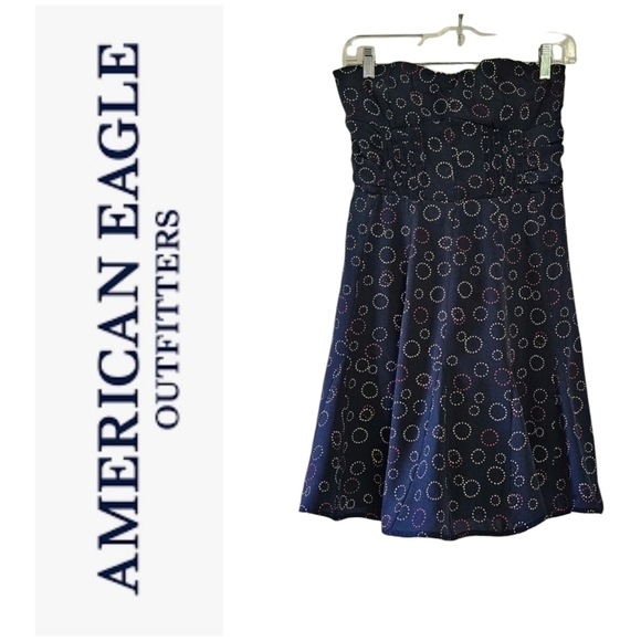American Eagle Outfitter strapless mini navy sundress w/ graphic pattern - Picture 1 of 8